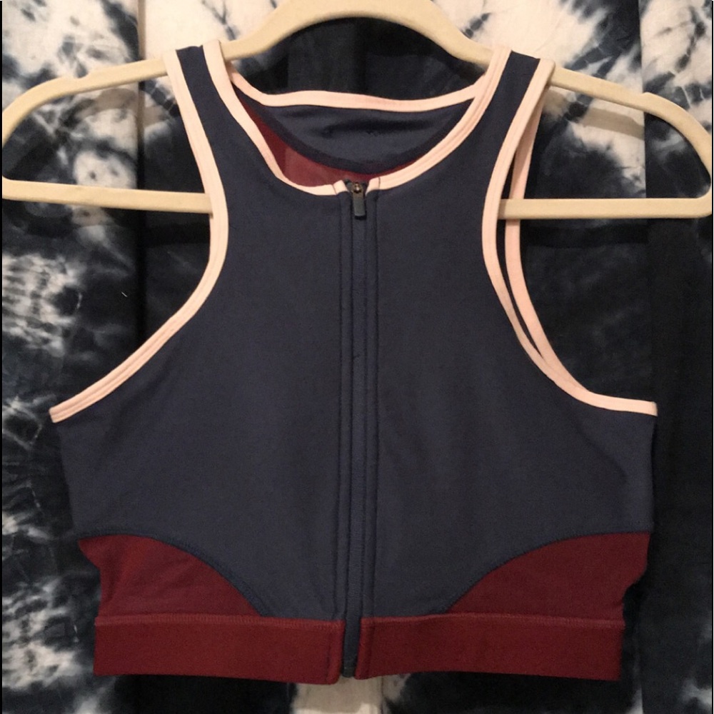 Multicolor high neck zip up sports bra